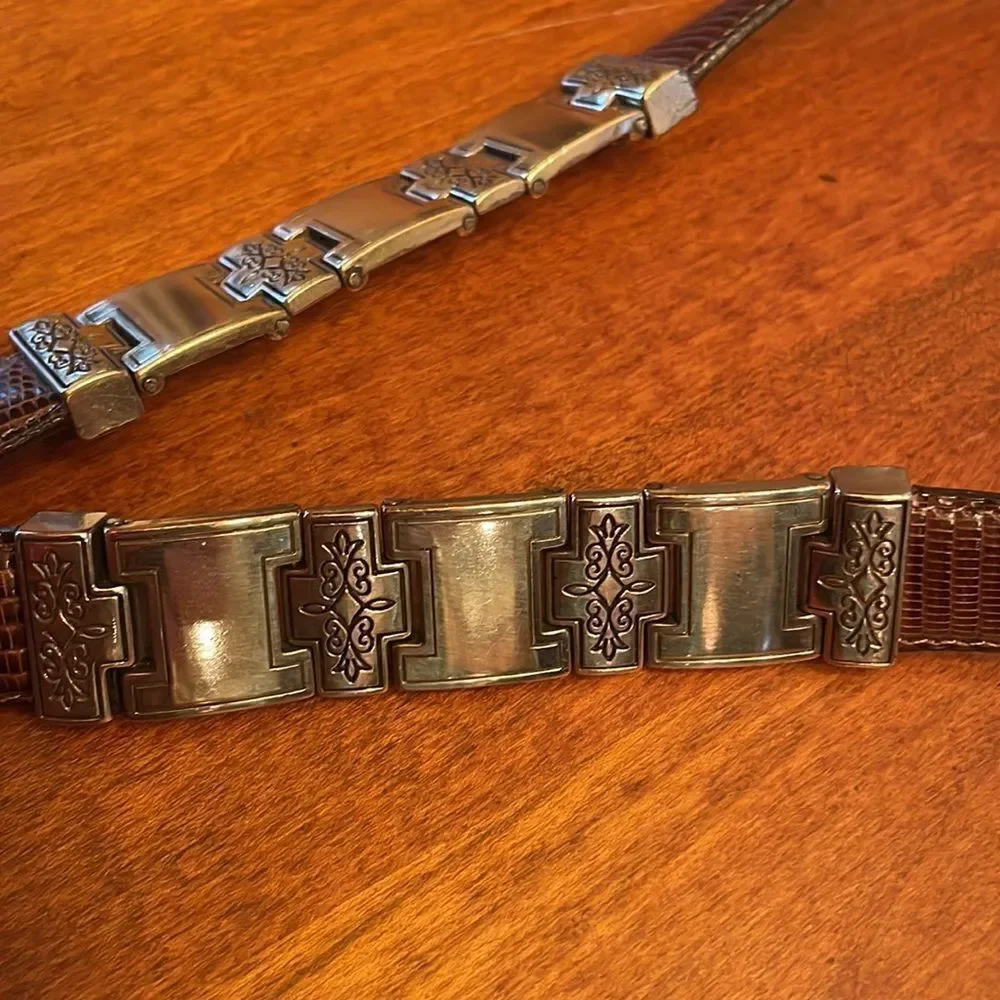 Brighton Brown Snakeskin Leather Belt with Silver Buckle & Metal Links